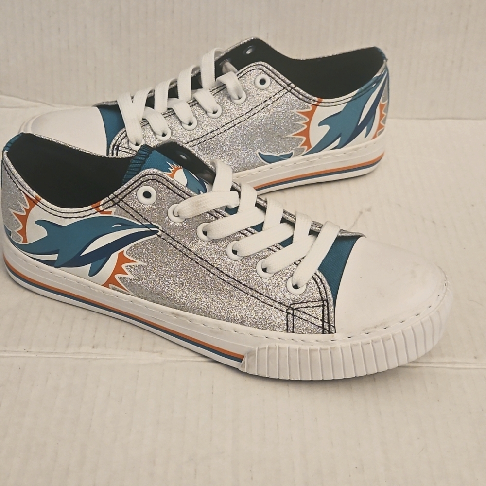 New, FOCO Glitter Miami Dolphins low top canvas sneakers.Size 8